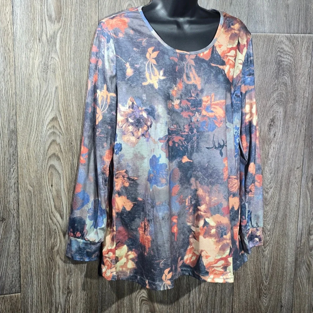 MISSLOOK Fall Floral Print Long Sleeve Top‎ Womens Multicolor Casual Blouse Sz M